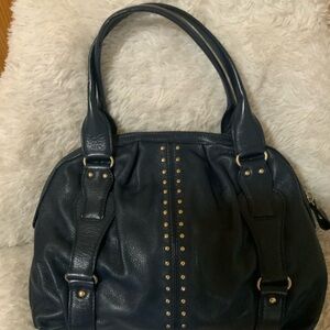 Michael Kors navy leather and gold studded shoulder satchel